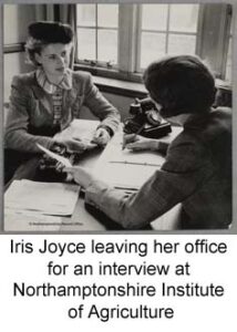 Iris Joyce leaving her office for an interview at Northamptonshire Institute of Agriculture