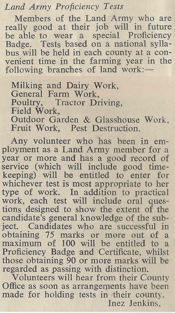 Information on Proficiency Tests in the September 1943 edition of The Land Girl (page 6)