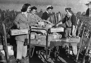 Members of the Women's Land Army training at East Melling, near Maidstone, in Kent.