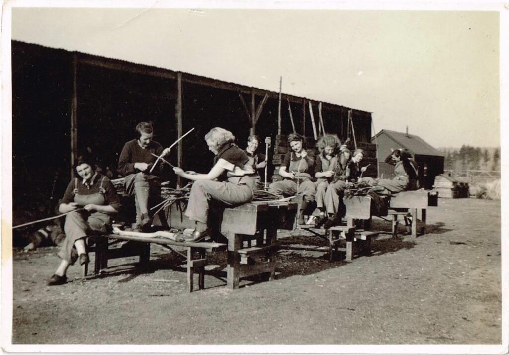 Lumber Jills (aka members of the Women's Timber Corps) at Culford Camp. Margaret Elizabeth Sutherland (nee Coldwell) at Culford Camp, Suffolk