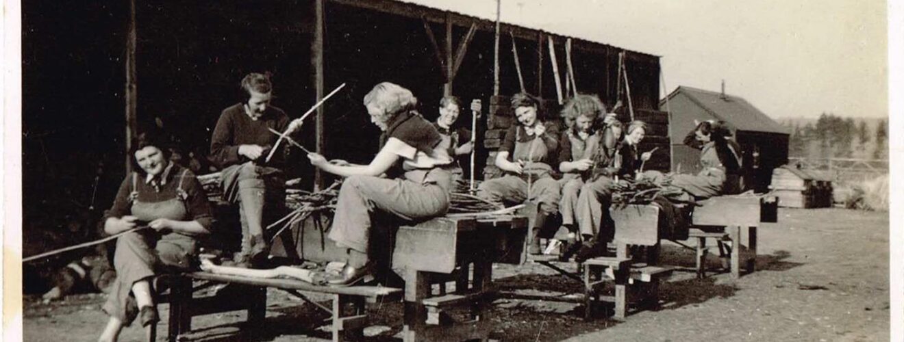 Lumber Jills (aka members of the Women's Timber Corps) at Culford Camp. Margaret Elizabeth Sutherland (nee Coldwell) at Culford Camp, Suffolk