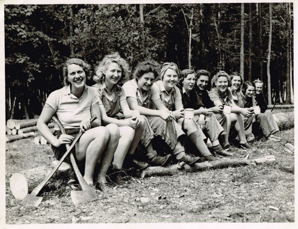 Lumber Jills (aka members of the Women's Timber Corps) at Culford Camp. Margaret Elizabeth Sutherland (nee Coldwell) at Culford Camp, Suffolk