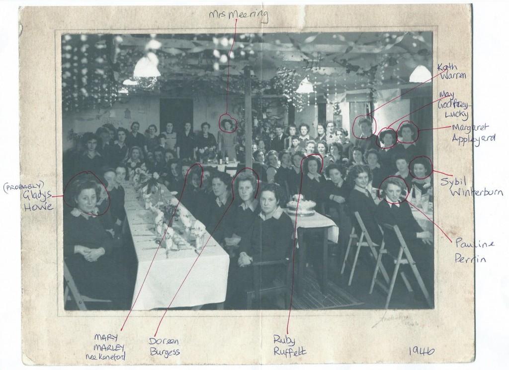 Xmas Party meal Leighton Buzzard WLA hostel 18 Dec 1946