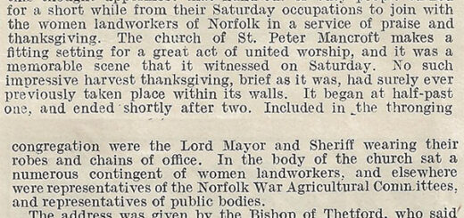 Land workers at Norwich celebrate the harvest. Source: The Landswoman, November 1918, page 247-248