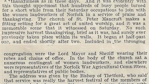 Land workers at Norwich celebrate the harvest. Source: The Landswoman, November 1918, page 247-248