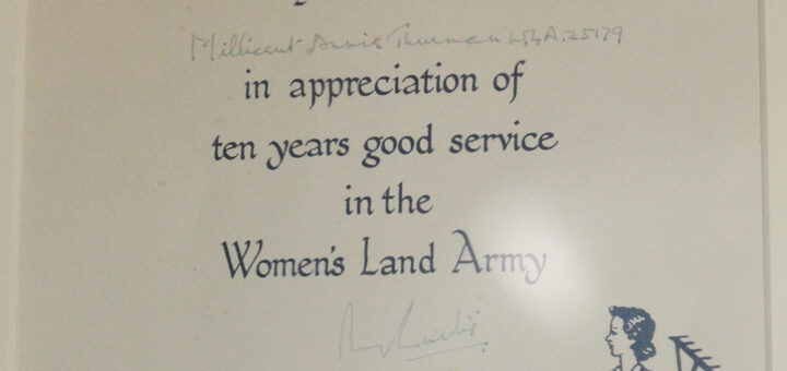 10 Years Good Service Certificate awarded to Land Girls in World War Two. Source: Gressenhall Farm and Workhouse