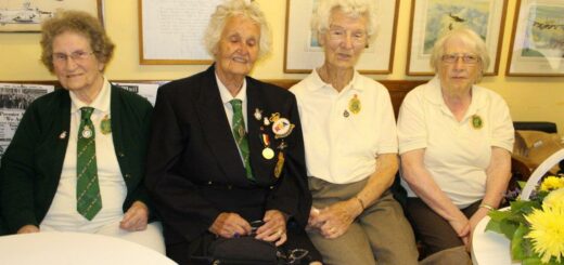 Evelyn Light, Doris Bradley, Gladys Marshall & Molly Paterson at the WLA Reunion at Romney Marsh Wartime Collection, Brenzett, Kent, 17 August 2014.