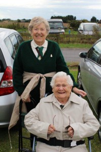 Rose Daniels and Susie Crouch arrive at Romney Marsh Wartime Collection museum for the Women's Land Army Reunion, Sunday 17 August 2014.