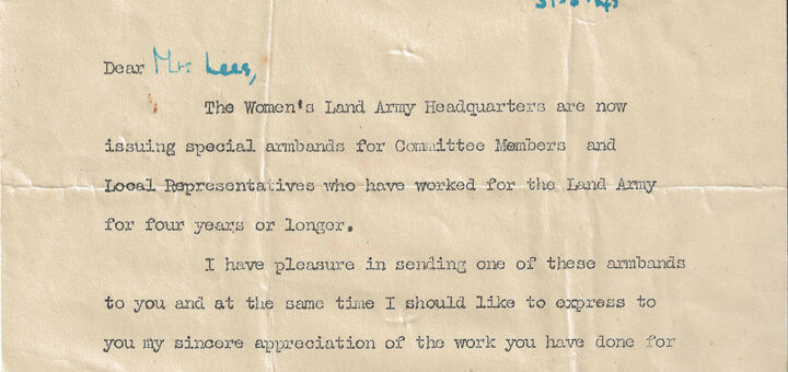 Committee Member Award Letter, 31st August 1945 Source: The late Shropshire historian Rachel Brenda Lees