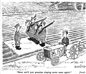 WLA WW2 cartoon re tractor-driving land girl & local Home Guard volunteers 082