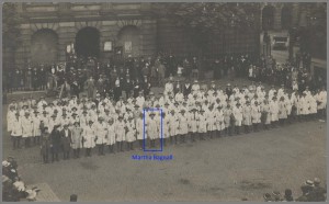 Martha Bunting (nee Bagnall) at the award of Good Service Ribbons in Stafford, May 1919.