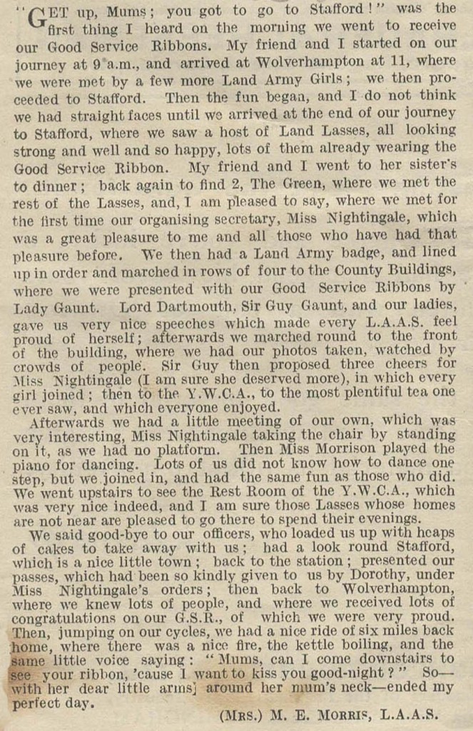 The Landswoman Good Service Article - Stafford by Mrs M E Morris