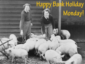 Land Girls Working Feeding Pigs on a Farm During World War II Robert Hunt Bank Holiday Courtesy of Stuart Antrobus