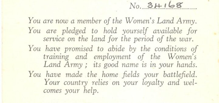 Women's Land Army Pledge Card