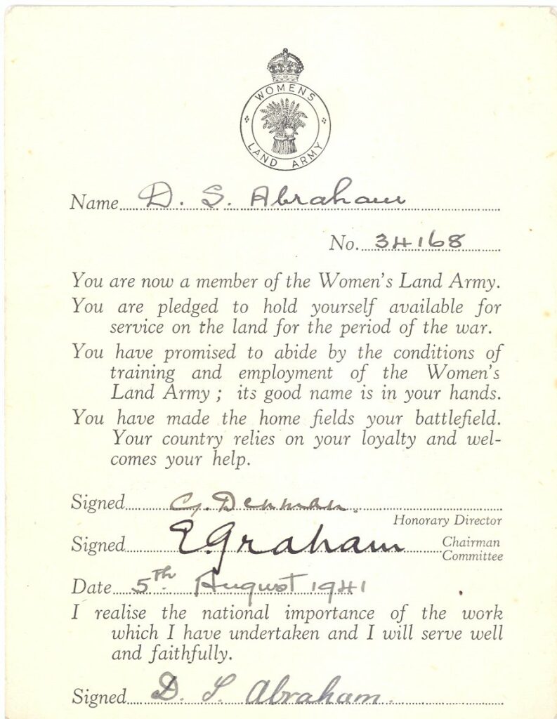 Women's Land Army Pledge Card