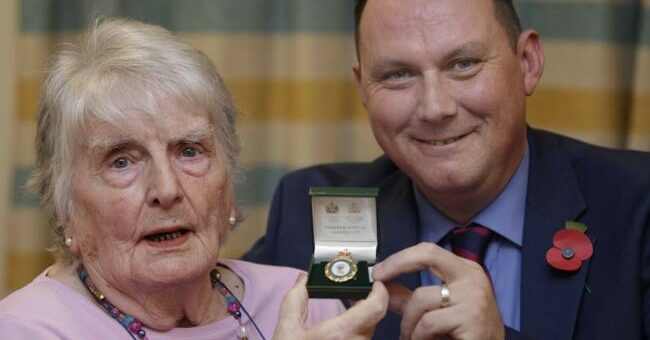 Nellie Harris with Royal British Legion representative Steve Arundell