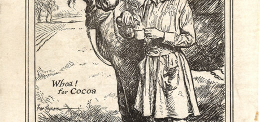 A World War One Land Girl milkmaid advertising Milk Cocoa, published in The Royal Magazine in 1918.