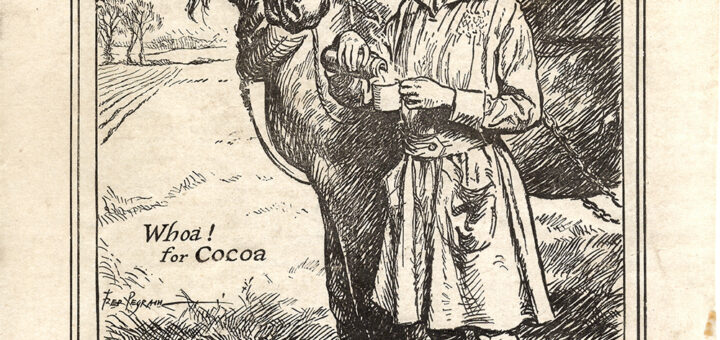 A World War One Land Girl milkmaid advertising Milk Cocoa, published in The Royal Magazine in 1918.