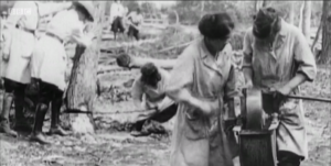 Footage of First World War Women's Land Army timber workers, shown as part of a documentary on Virago on BBC4.