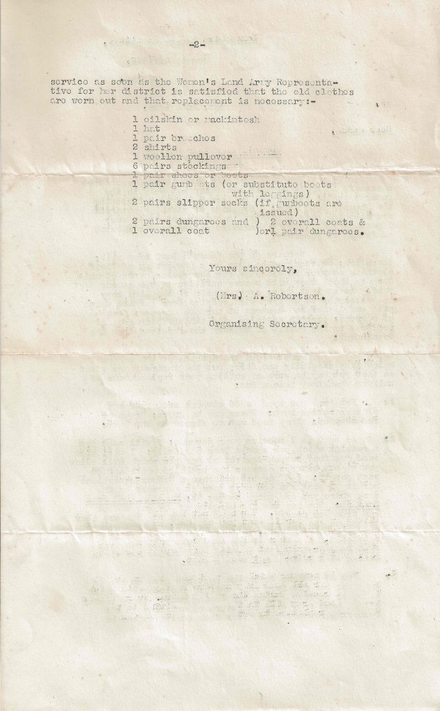 Letter sent on 1st June 1942 regarding the rationing of clothing in return for Dorothy's WLA uniform.