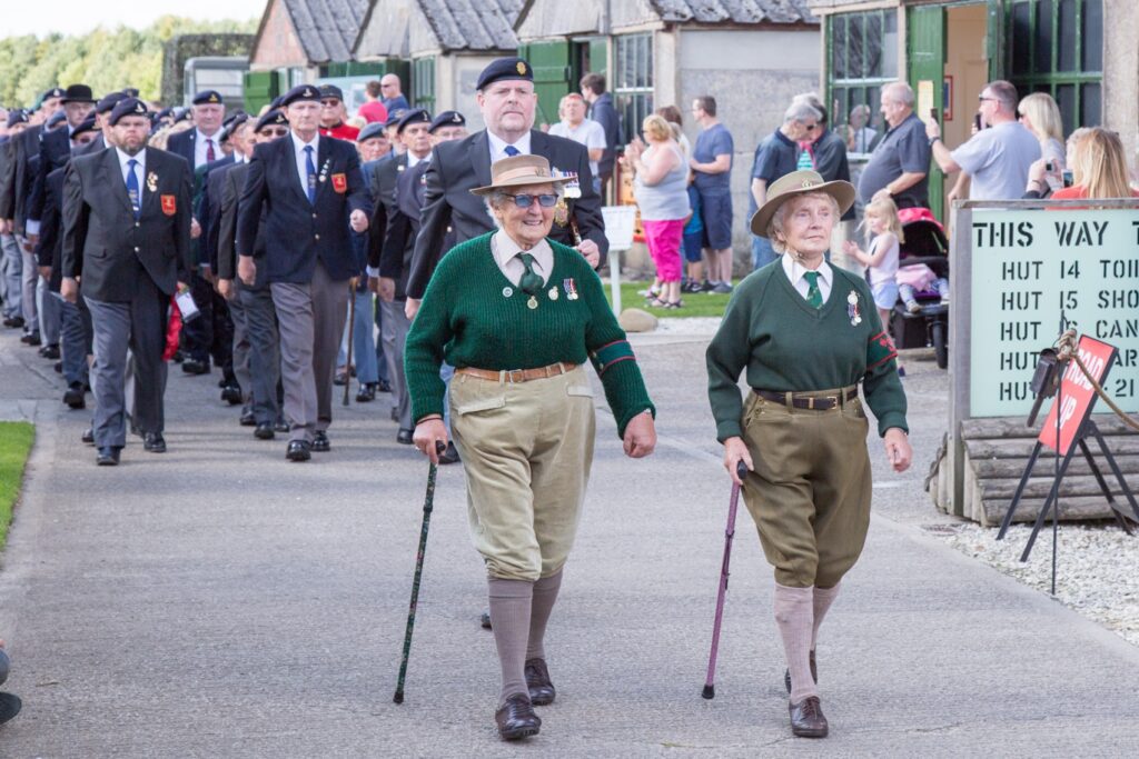 Dorothy Taylor and Iris Newbould at Eden Camp in 2016.