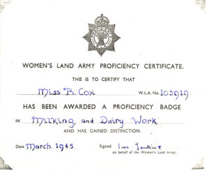 WLA Proficiency Certificate for B Cox, March 1945