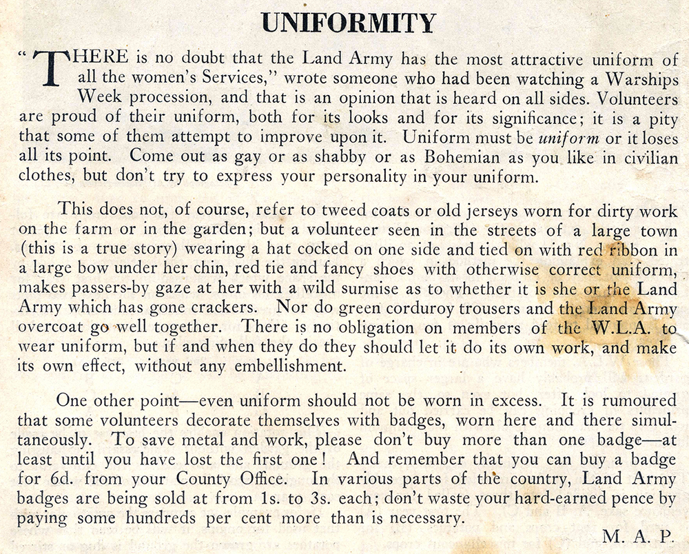 Uniformity - The Land Girl Advice