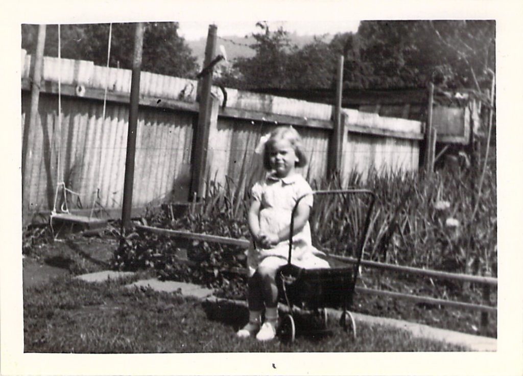 June, aged 3 in the garden in Wootton-u-Edge, 1943.