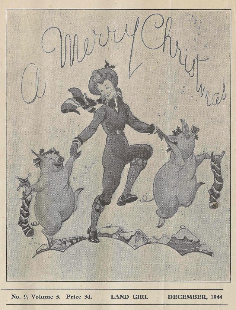 The front page drawing from the December 1944 edition of The Land Girl.