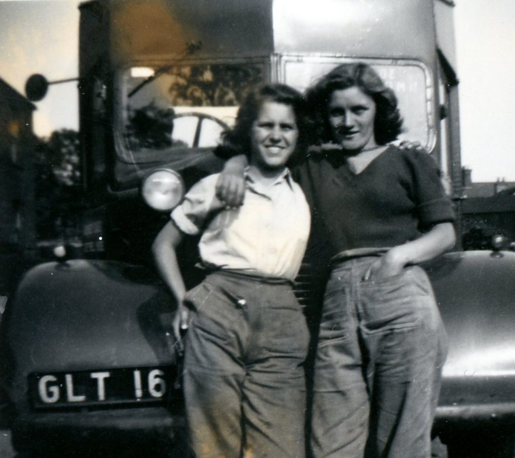 Rhoda and Kath in the front of a lorry