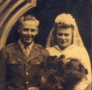 GI bride Peggy Davison marries 'Joe' Albertson 14 July 1945 Luton, Bedfordshire