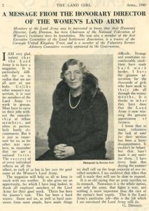 Lady Denman's message in the April 1940 edition of The Land Girl.