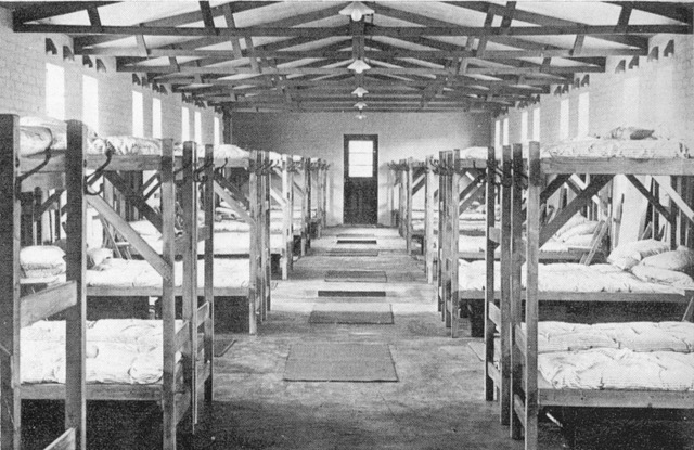 he interior photo showing the reality of the bunk bed facilities in a hutment hostel dormitory block.