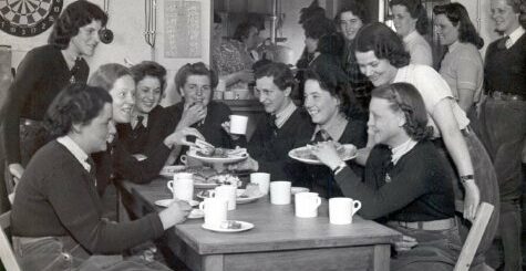 the dining room in use at Milton Ernest hutment hostel, Bedfordshire