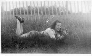 Dot Jeffreys lying down in the grass