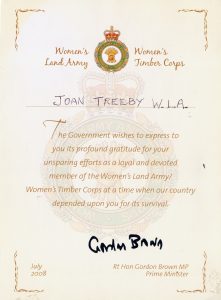 Joan Treeby's WLA Certificate from 2008