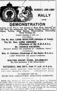 Bucks WLA Demonstration & rally newspaper notice 1943