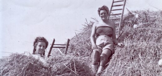 Gwendoline Ragget nee Place thatching on roof