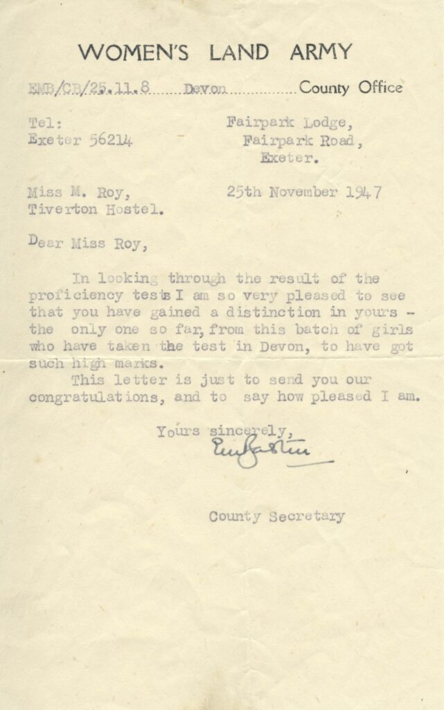 Mary Roy Distinction Letter