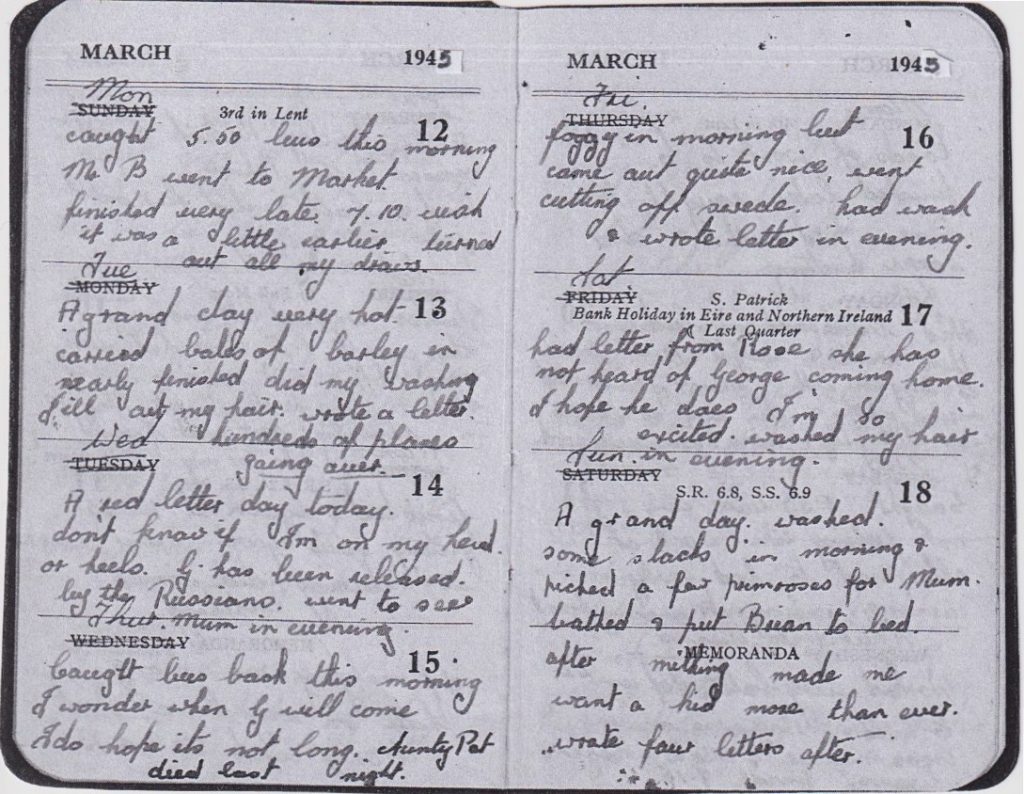 A page from Joan Bourner's wartime diary.